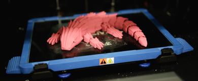 Model lizard on 3D scanner in Oxfordshire libraries.